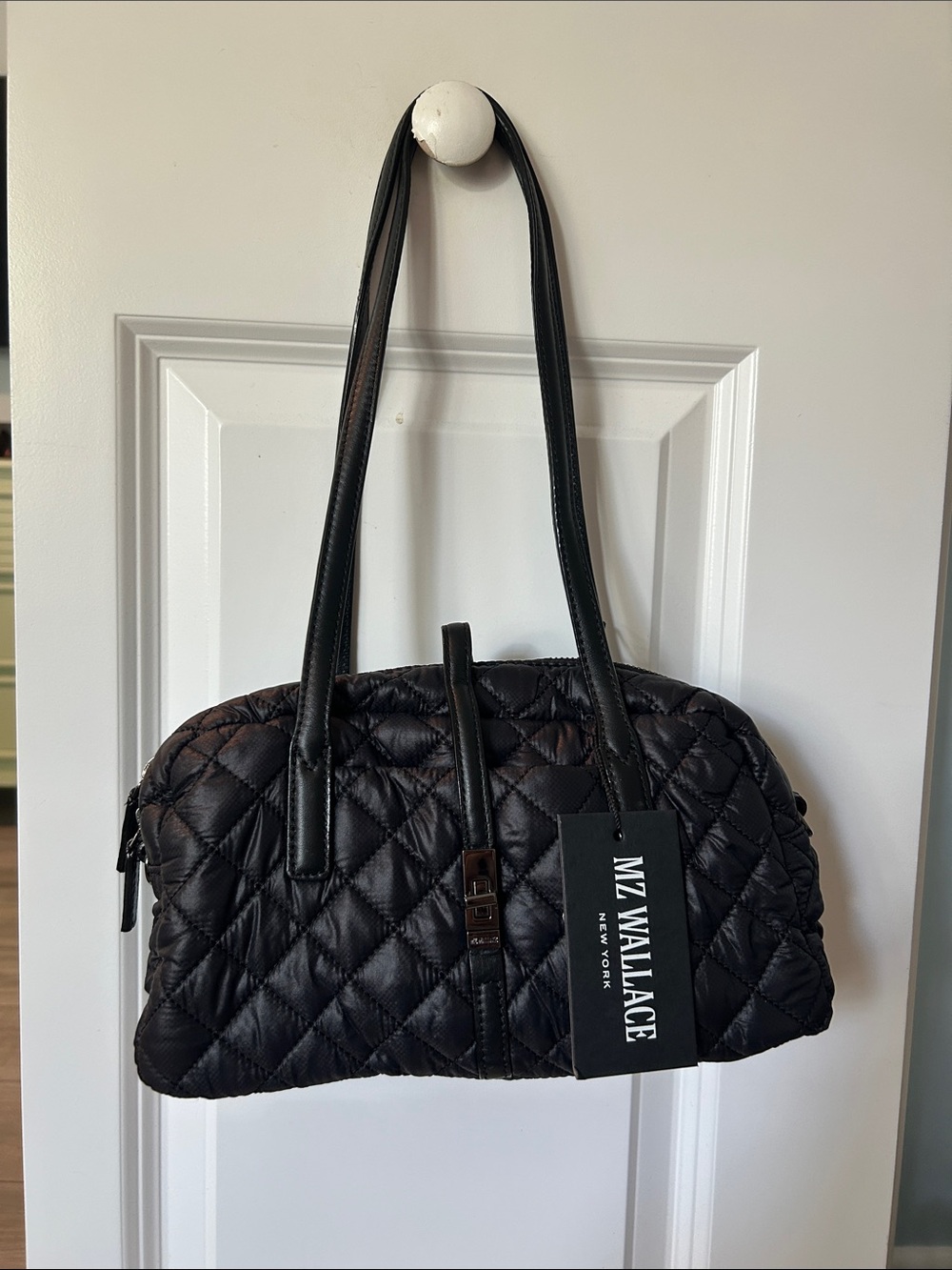 MZ Wallace Black Quilted Nylon Shoulder Tote